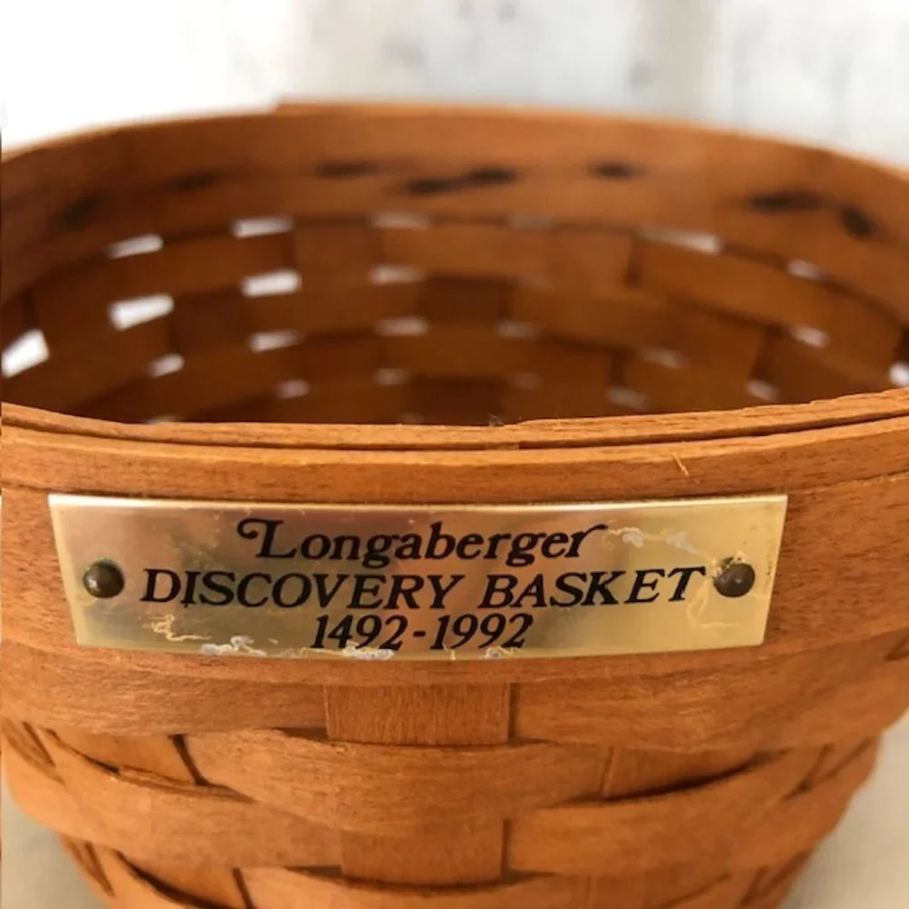 LONGABERGER Discovery Basket 1492-1992 Classic Brown Stain Stationary Handle